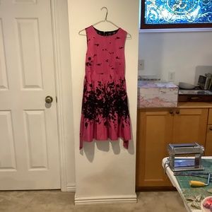 Pink and black floral sleeveless knee length party dress
